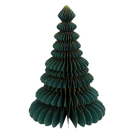 Albero di Natale decorativo in carta verde e oro – 30 cm
