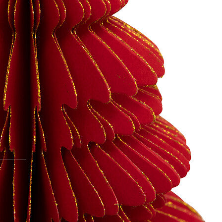 Albero di Natale decorativo in carta rossa con bordi dorati 30 cm