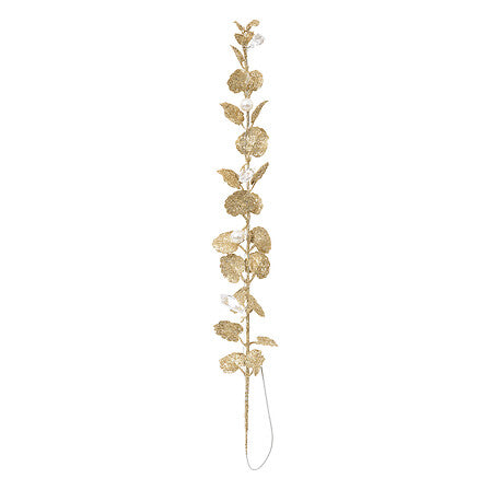 Ramo natalizio dorato con foglie e perle decorative