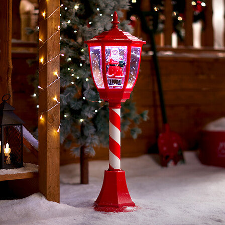 Lampione natalizio rosso e bianco con Babbo Natale 30 LED 90 cm