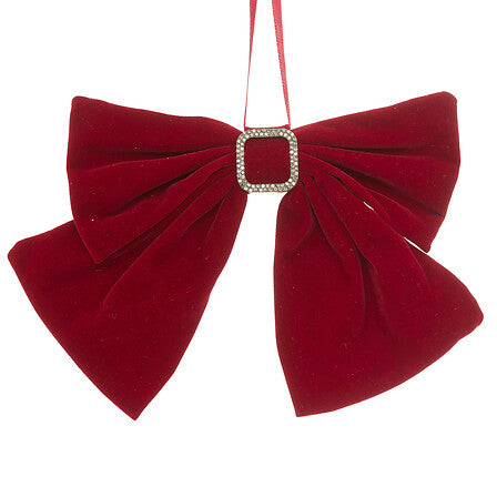 Fiocco natalizio rosso effetto velluto con strass 16 cm