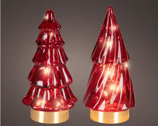 Alberello natalizio in vetro rosso con micro LED 12,8 cm
