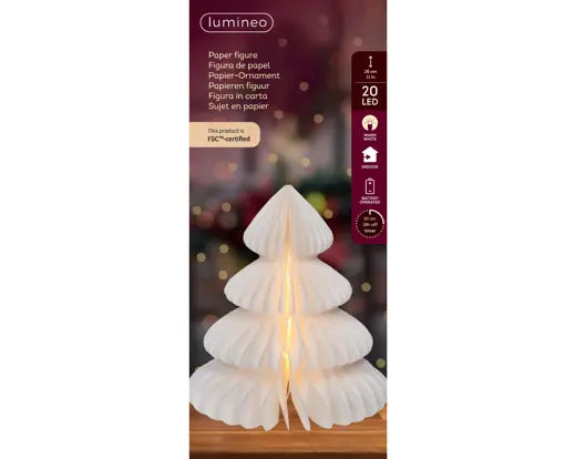 Albero di Natale in carta bianca con 20 micro LED 28 cm