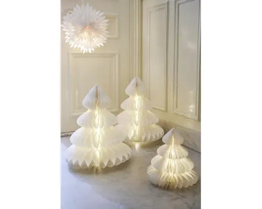 Albero di Natale in carta bianca con 20 micro LED 28 cm