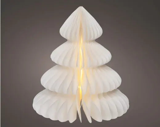 Albero di Natale in carta bianca con 20 micro LED 28 cm