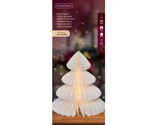 Albero di Natale in carta bianca con 40 micro LED 48 cm
