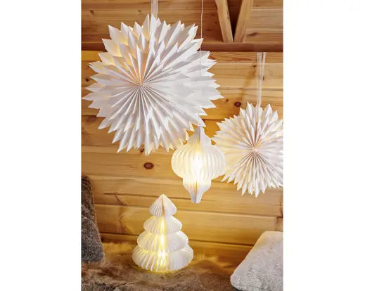 Albero di Natale in carta bianca con 40 micro LED 48 cm
