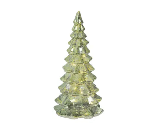Albero natalizio in vetro verde con 10 micro LED 21 cm