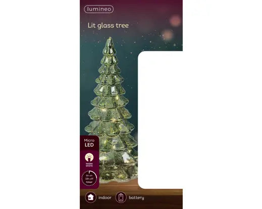 Albero natalizio in vetro verde con 10 micro LED 21 cm
