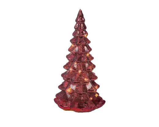 Albero natalizio in vetro rosso con 10 micro LED 21 cm