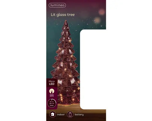 Albero natalizio in vetro rosso con 10 micro LED 21 cm