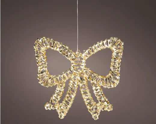 Fiocco natalizio oro con 400 micro LED da esterno 48 cm