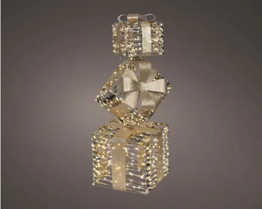 Pacchi regalo luminosi oro con 600 micro LED da esterno 73 cm