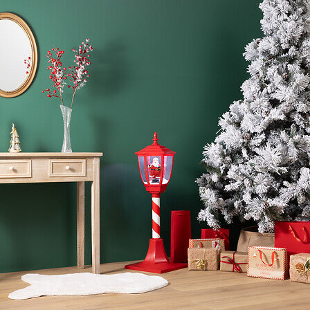 Lampione natalizio rosso e bianco con Babbo Natale 30 LED 90 cm