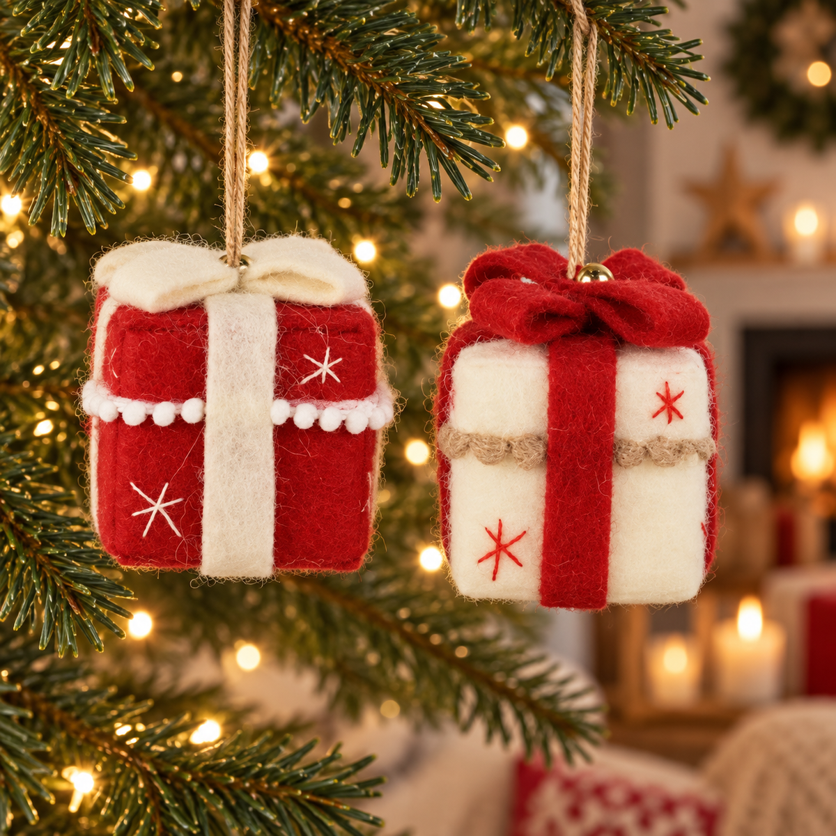 Pacchetto regalo natalizio in lana da appendere 8 cm – Kaemingk