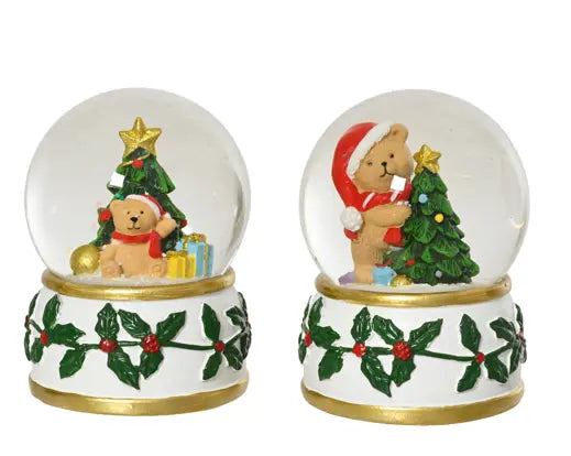 Sfera di neve natalizia con orsetto e albero 8,7 cm – Kaemingk
