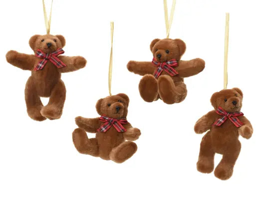 Orsetto natalizio floccato con fiocco scozzese 9 cm – Kaemingk