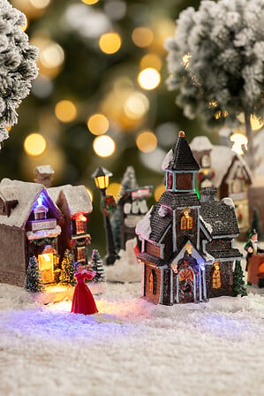 Villaggio natalizio luminoso LED in poliresina – modelli assortiti