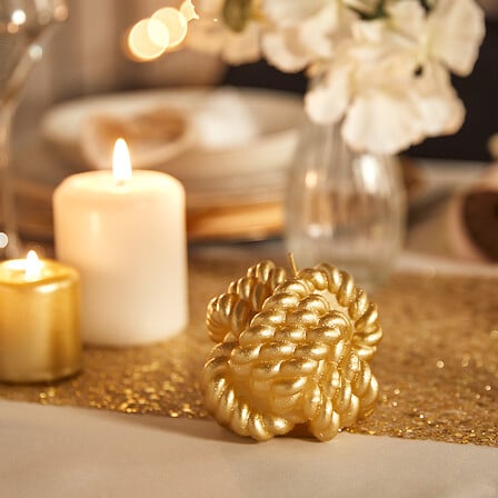 Candela decorativa a gomitolo satinata – bianco o oro assortito