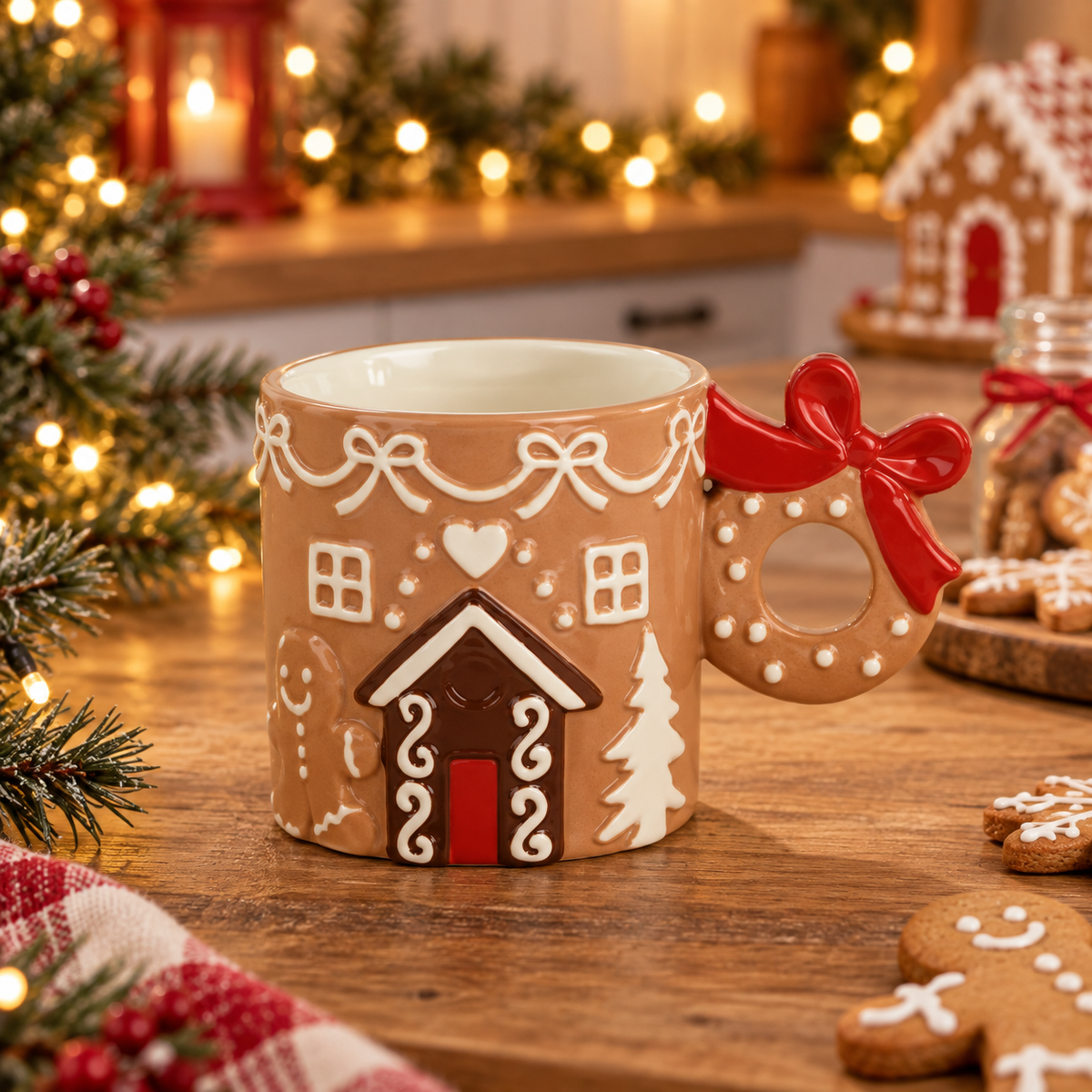 Tazza natalizia casetta gingerbread con fiocco 9 cm – Kaemingk