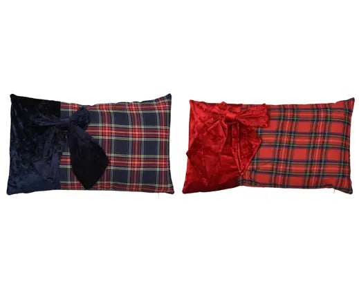 Cuscino natalizio tartan con fiocco in velluto 30 × 50 cm – Kaemingk
