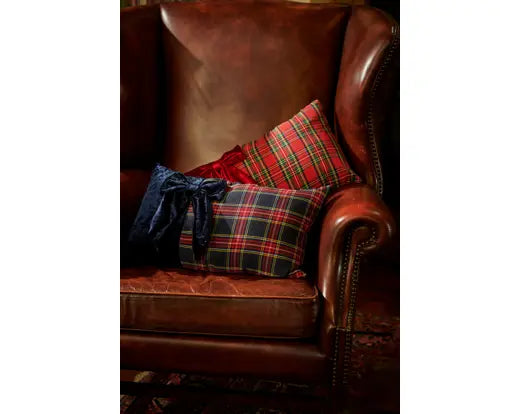 Cuscino natalizio tartan con fiocco in velluto 30 × 50 cm – Kaemingk