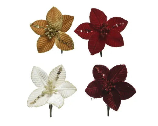 Stella di Natale in velluto con clip Ø 10 cm, colori assortiti – Kaemingk