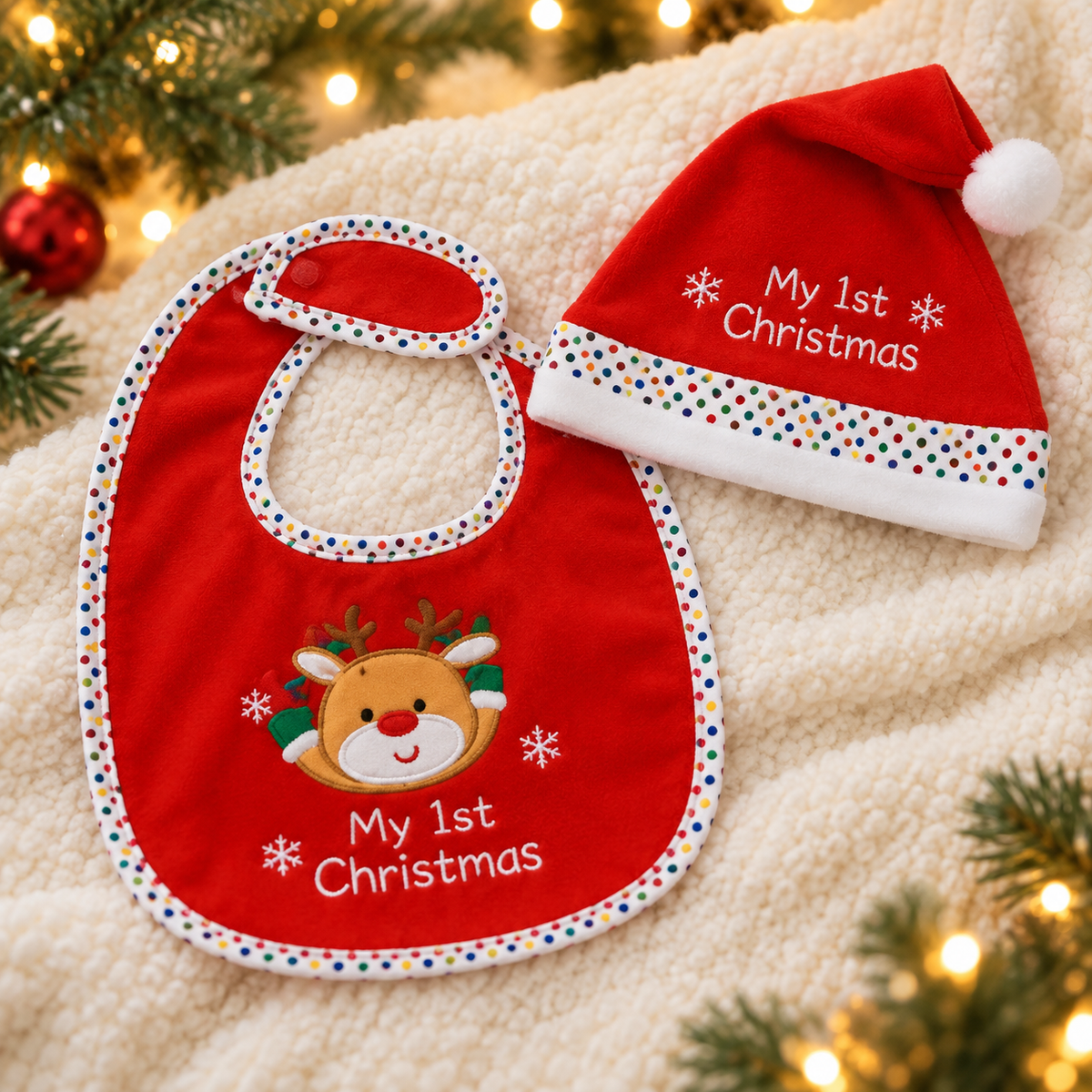 Set primo Natale cappellino e bavaglino neonato – Kaemingk