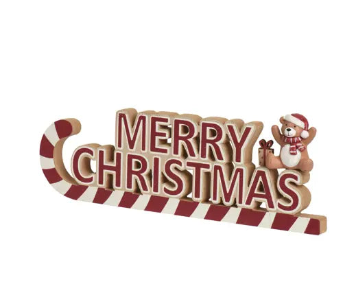 Scritta Merry Christmas con orsetto 28 cm – Kaemingk