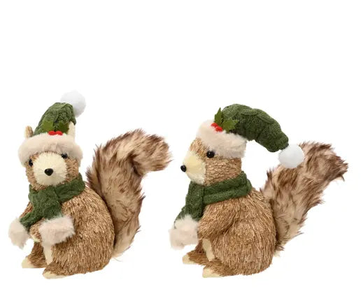 Scoiattolo natalizio con cappello e sciarpa verde 21 cm – Kaemingk