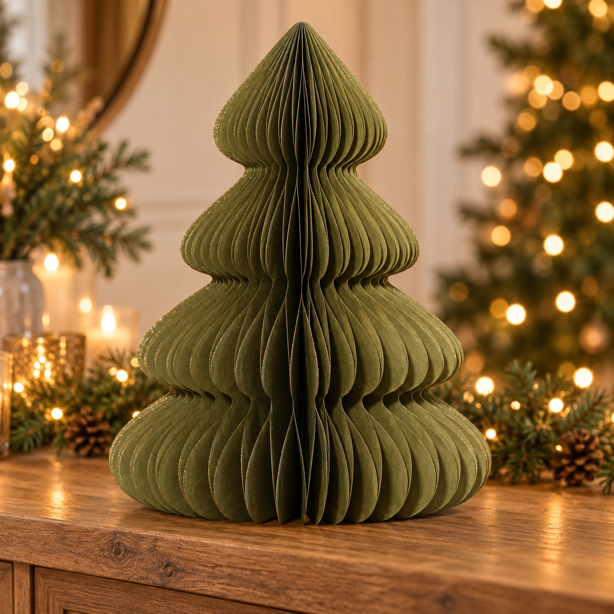 Albero di Natale in carta verde con glitter champagne 60 cm – Kaemingk