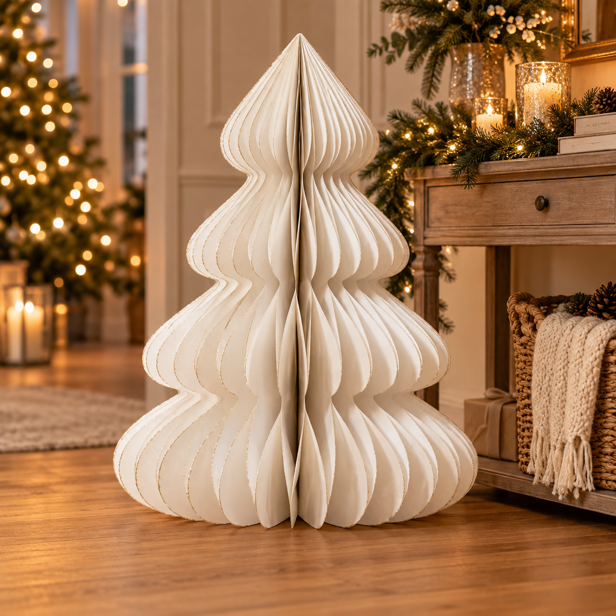 Albero di Natale in carta bianca con glitter champagne 90 cm – Kaemingk