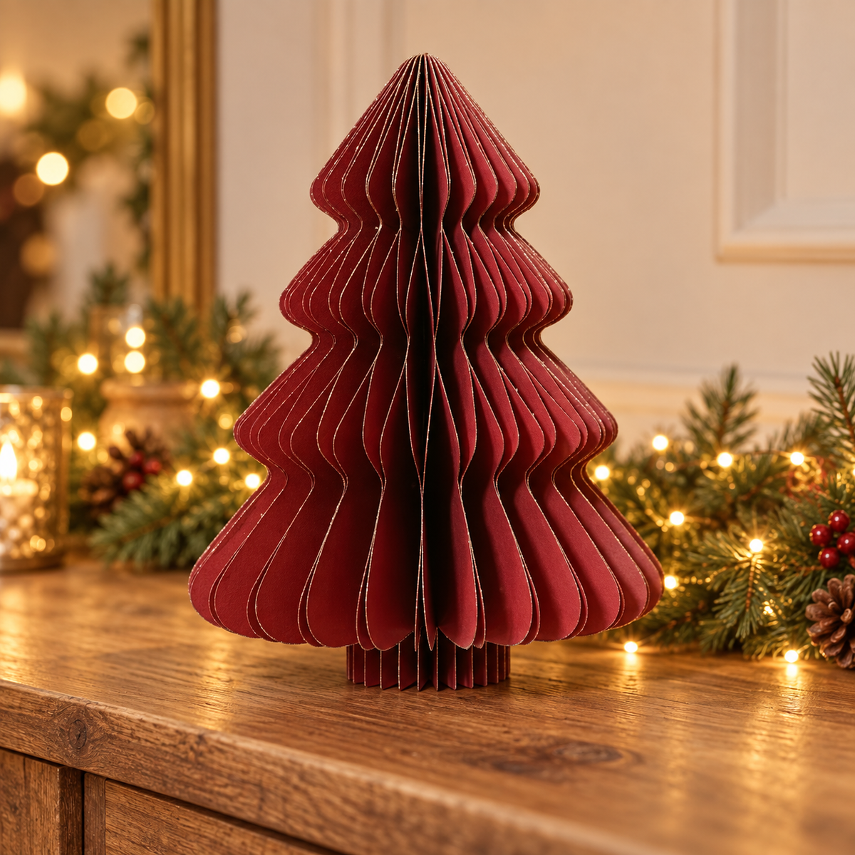 Albero di Natale in carta rossa con glitter champagne 40 cm – Kaemingk
