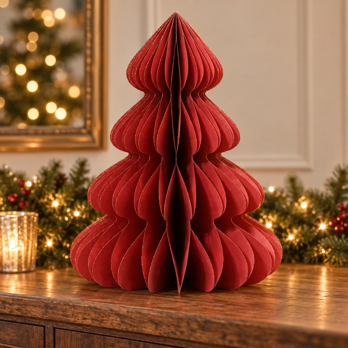 Albero di Natale in carta rossa con glitter champagne 60 cm – Kaemingk