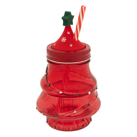 Bicchiere natalizio in vetro a forma di albero con cannuccia 500 ml