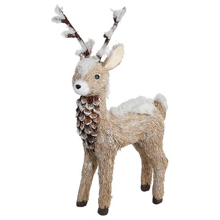 Renna natalizia naturale con pigne e neve – altezza 36,5 cm