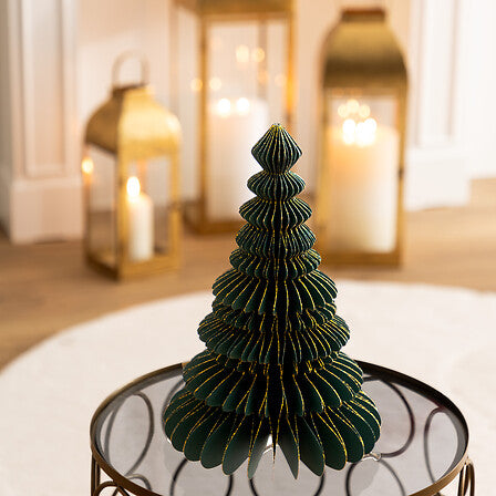 Albero di Natale decorativo in carta verde e oro – 30 cm