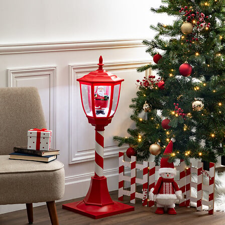 Lampione natalizio rosso e bianco con Babbo Natale 30 LED 90 cm