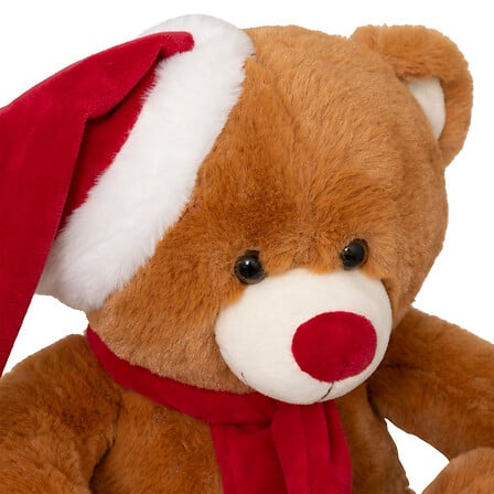 Orso natalizio in peluche marrone con cappello e sciarpa 34 cm