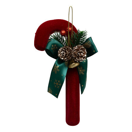 Bastoncino natalizio in velluto rosso con pigne – 17 cm
