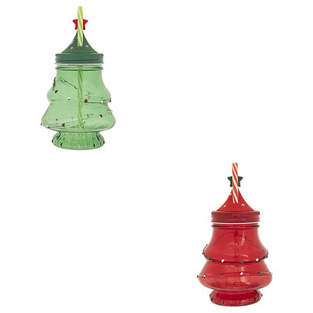 Bicchiere natalizio in vetro a forma di albero con cannuccia 500 ml