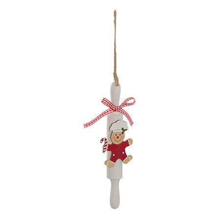 Mattarello natalizio decorativo in legno con biscotto 20 cm