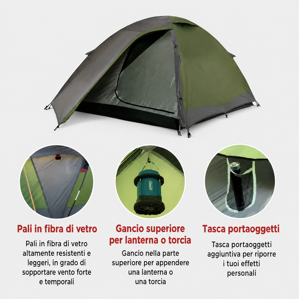 Tenda da campeggio a cupola 3 posti impermeabile – Darwin 3