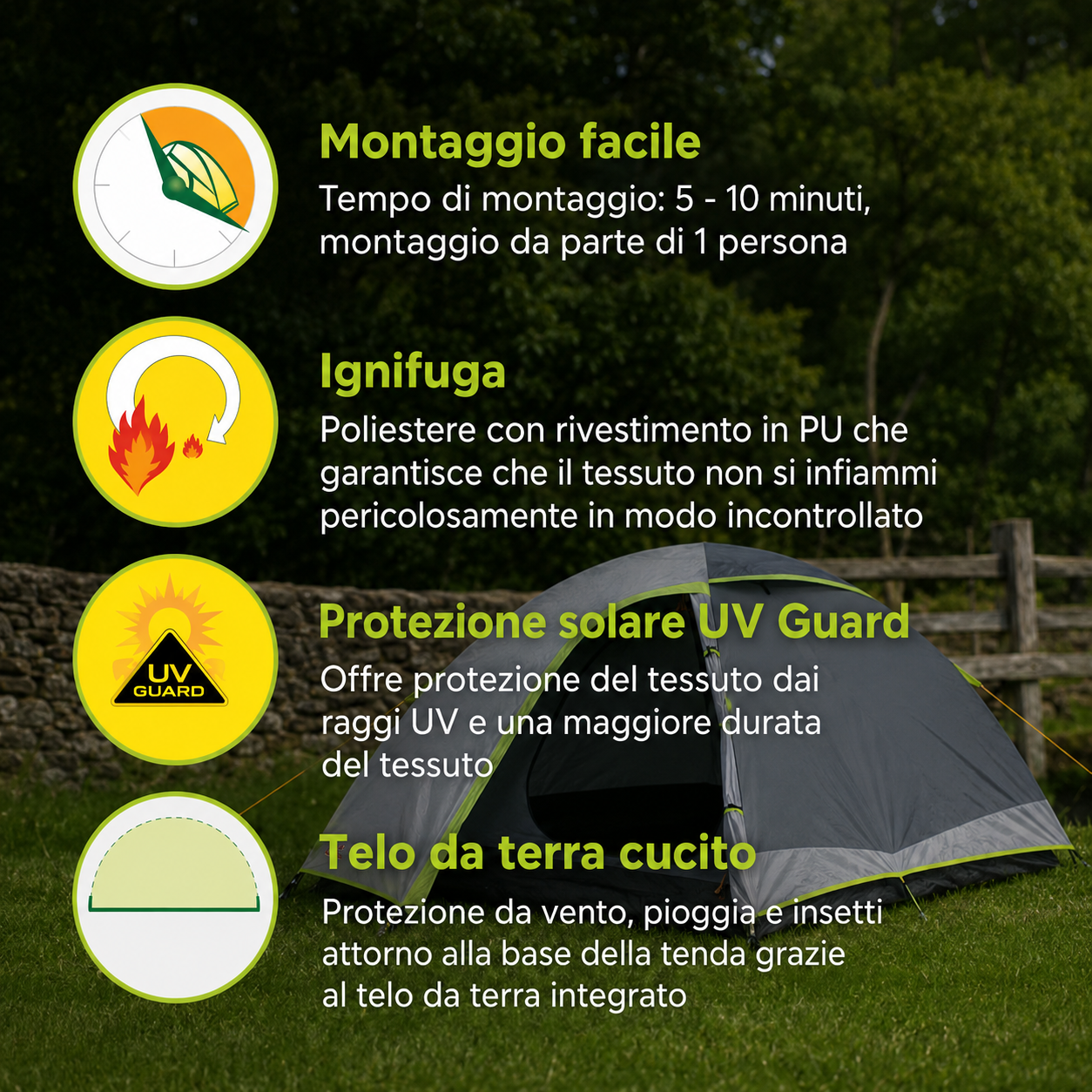 Tenda da campeggio a cupola 3 posti impermeabile – Darwin 3