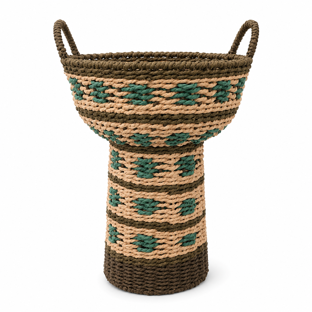 Cesta decorativa a forma di coppa intrecciata turchese con manico – Kya