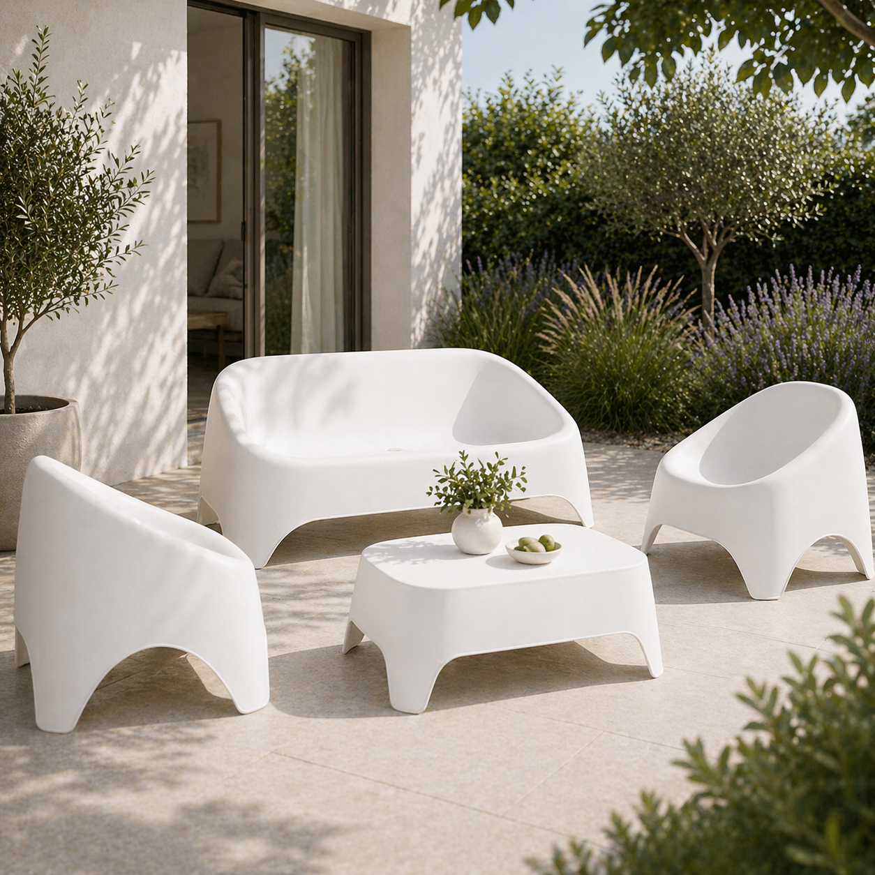 Salotto da giardino monoblocco - Duna bianca