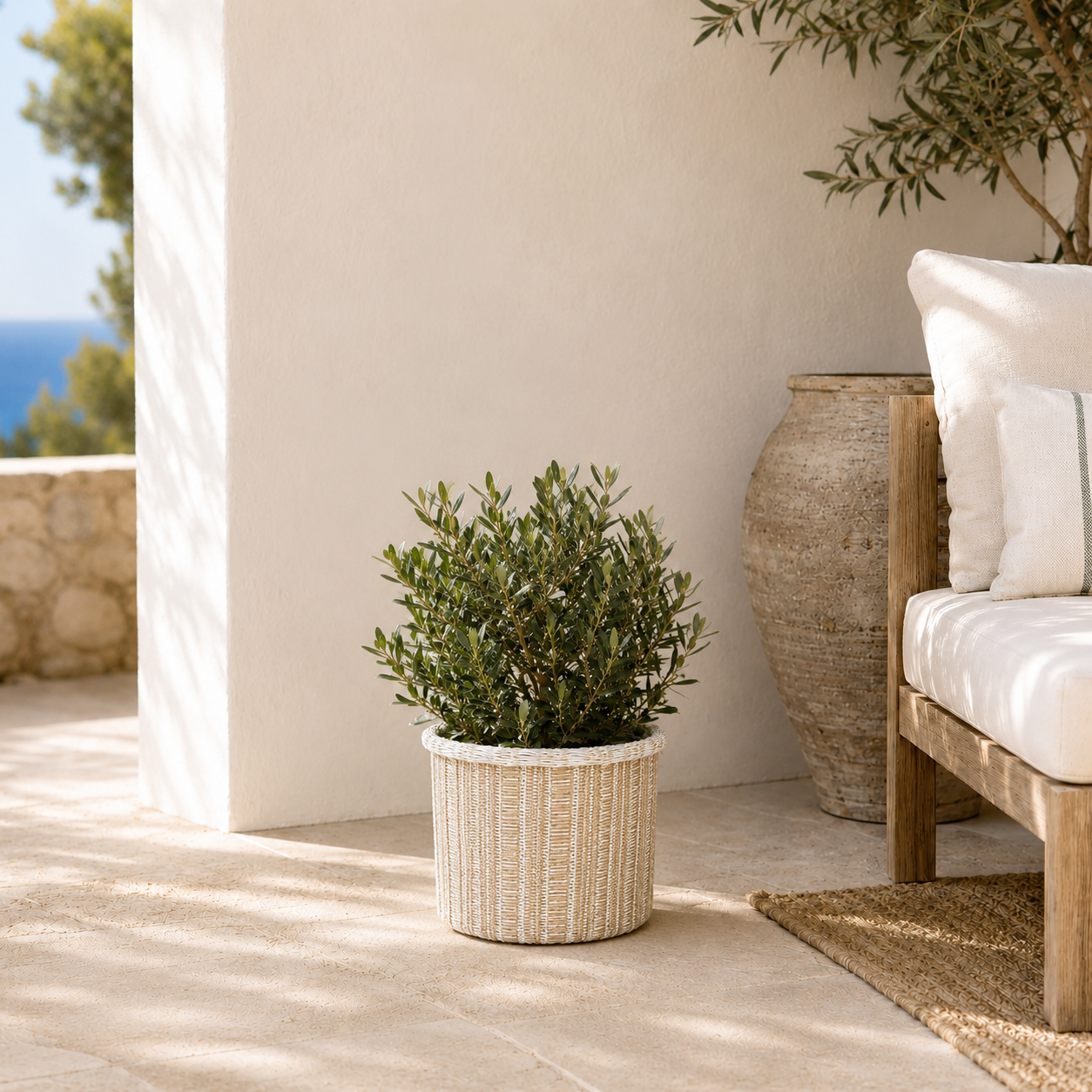 Cesto portavaso rotondo intrecciato H23xD23cm  – Danfield white