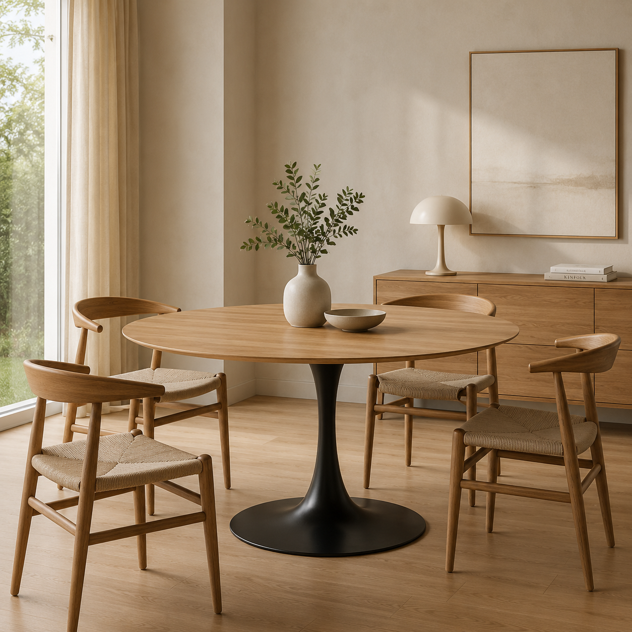 Tavolo rotondo da pranzo effetto legno con base tulip – Bloom