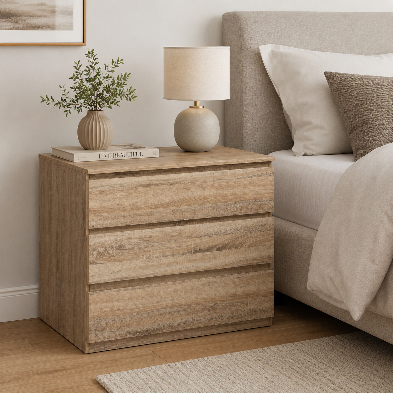 Comodino con 3 cassetti effetto legno naturale – Dolo