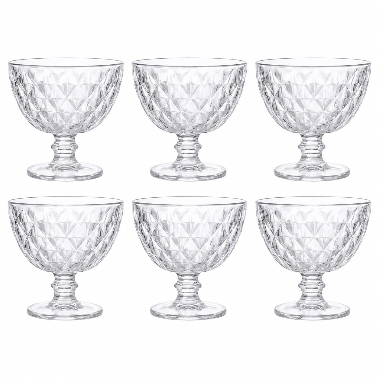 Set 6 coppette gelato in vetro trasparente diamantato 280 ml – Diamond